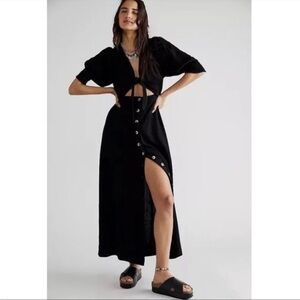 Free People String of Hearts Front Tie Button Down Maxi Dress | Black | …